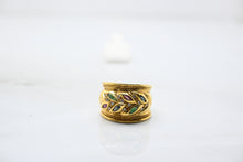 Yellow Gold Diamond Ring with Emerald  Ruby and Sapphire