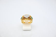  Yellow and White Gold Diamond Ring with Emeralds and Rubies