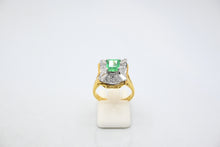  Yellow and White Gold Diamond Ring with Emerald