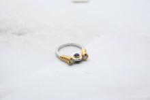  Yellow Gold and Platinum Diamond Ring with Sapphire