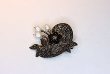  Silver Brooch Flowers with pearls
