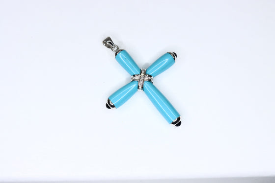 White Gold Cross with turquoise and diamonds