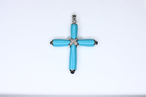 White Gold Cross with turquoise and diamonds