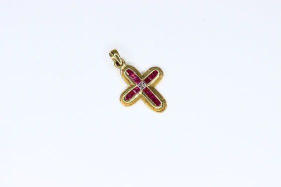 Gold Cross with rubies and diamond