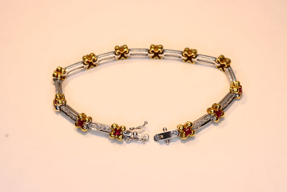 Gold Tennis Bracelet with diamonds and rubies