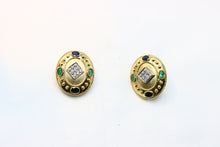  Gold Earrings with diamonds  sapphires and emeralds