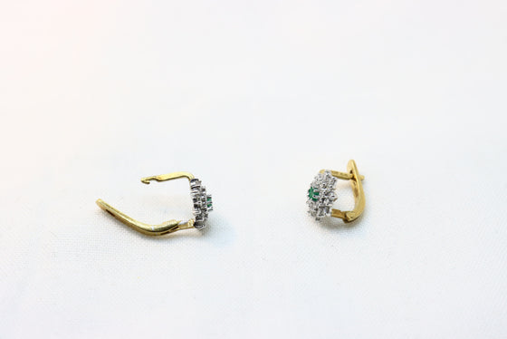 Yellow and White Gold Earrings with diamonds and emeralds