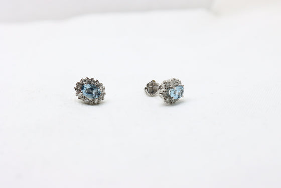 White Gold Earrings with diamonds and aquamarine