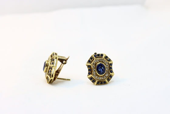 Gold Earrings with diamonds and sapphire