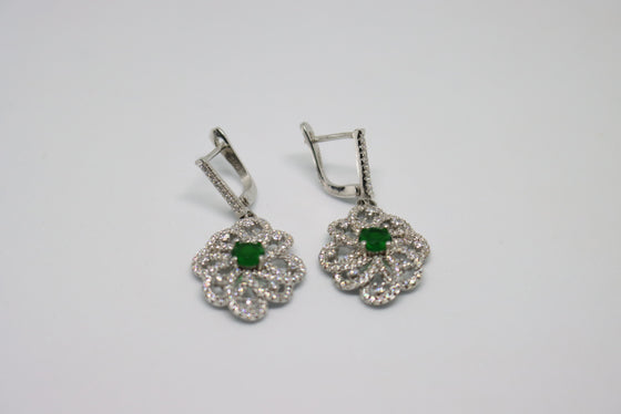 Silver Earring with emerald and zircons