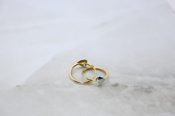 Gold Hoop Earrings with White Gold Hearts