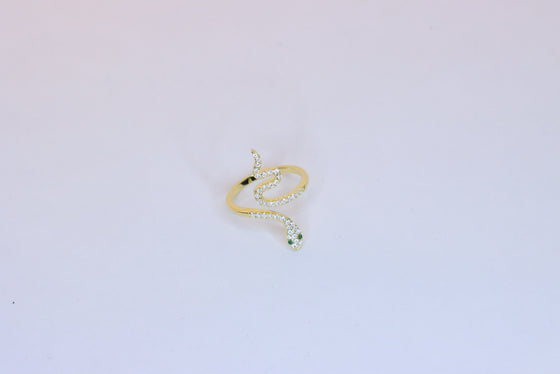 Gold Plated Silver Snake Ring with zircons