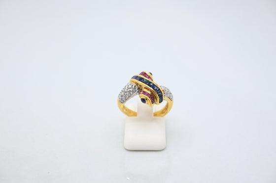 Yellow Gold Diamond Ring with Rubies and Sapphires