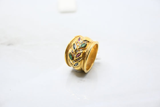 Yellow Gold Diamond Ring with Emerald  Ruby and Sapphire