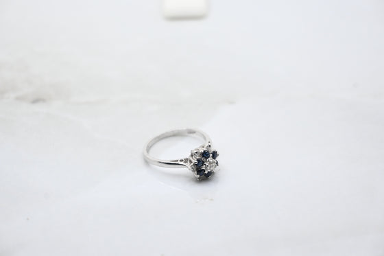 White Gold Diamond Ring with Sapphires