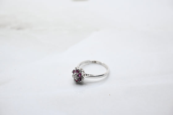 White Gold Diamond Ring with Rubies