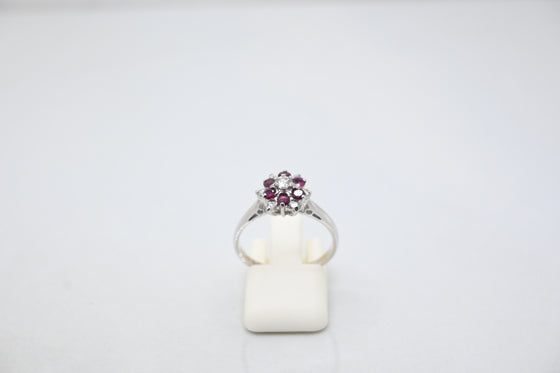 White Gold Diamond Ring with Rubies