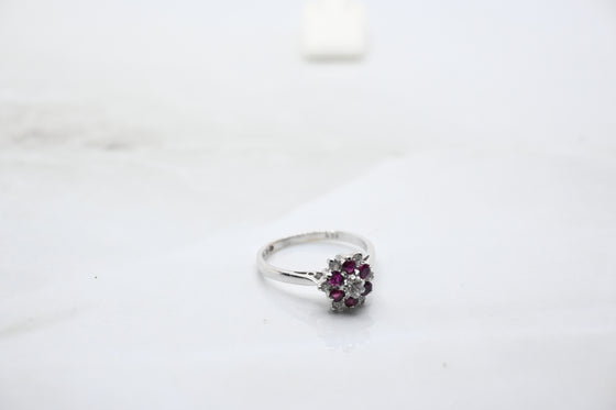 White Gold Diamond Ring with Rubies