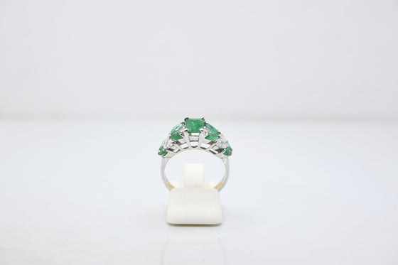 White Gold Diamond Ring with Emeralds