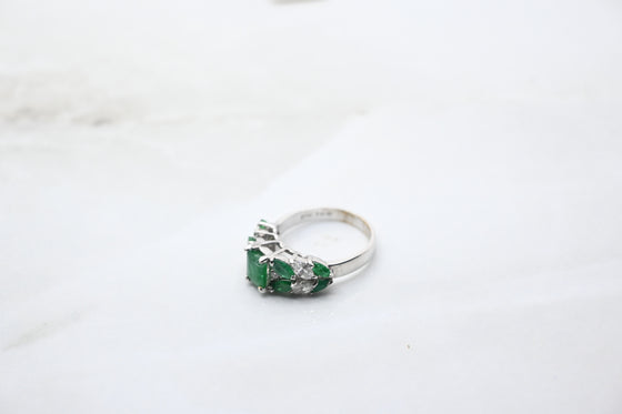 White Gold Diamond Ring with Emeralds