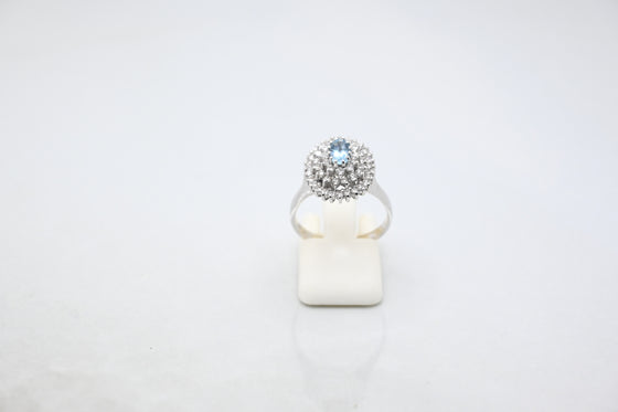 White Gold Diamond Ring with Aquamarine