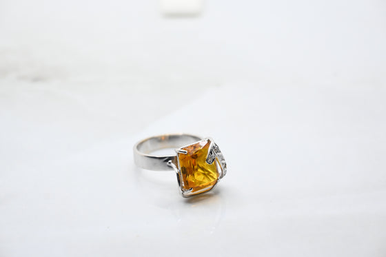 White Gold Diamond Ring with Topaz