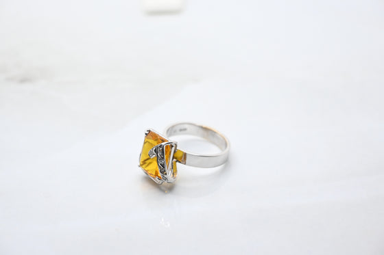 White Gold Diamond Ring with Topaz