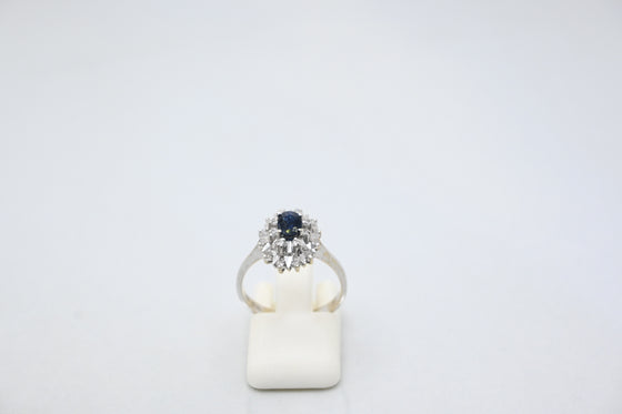 White Gold Diamond Ring with Sapphire