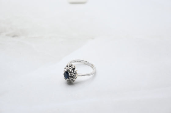 White Gold Diamond Ring with Sapphire