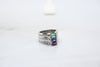 White Gold Diamond Ring with Ruby  Amethyst and Emerald