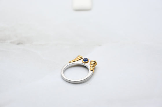 Yellow Gold and Platinum Diamond Ring with Sapphire