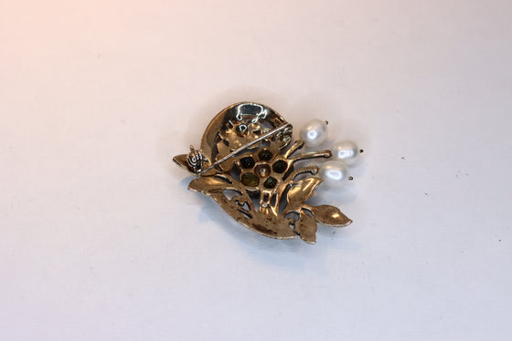 Silver Brooch Flowers with pearls