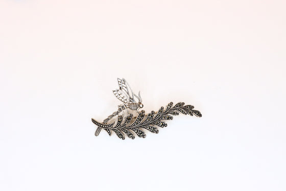 Silver Brooch Dragonfly on leaf