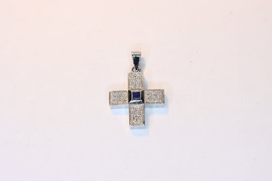 White Gold Cross with sapphire and diamonds