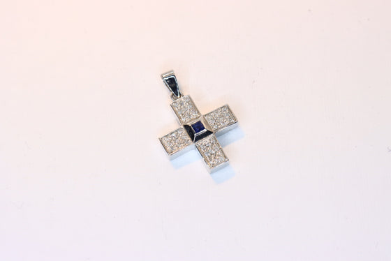 White Gold Cross with sapphire and diamonds