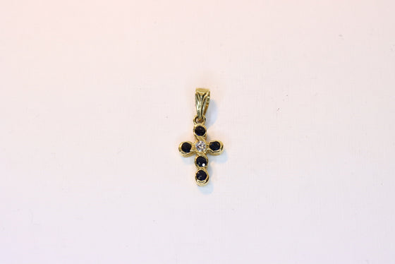 Gold Cross with sapphire and diamond