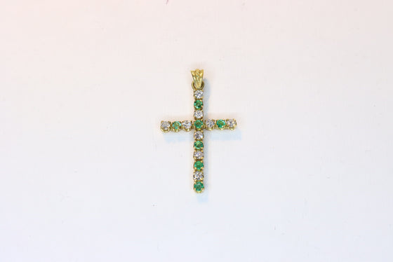 Gold Cross with diamonds and emeralds