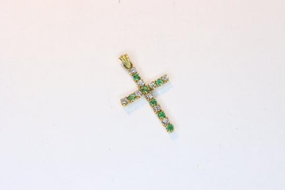 Gold Cross with diamonds and emeralds