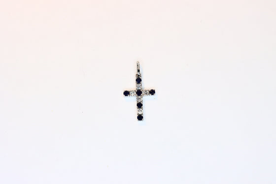 White Gold Cross with diamonds and sapphires