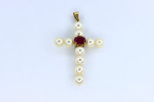  Gold Pearl Cross with ruby