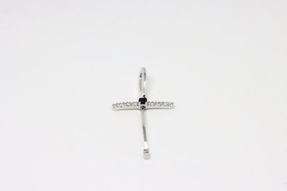 White Gold Cross with zircons and sapphire