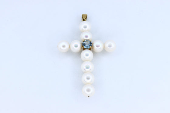 Gold Pearl Cross with turquoise