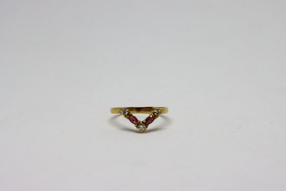 Gold V Ring with rubies and diamonds