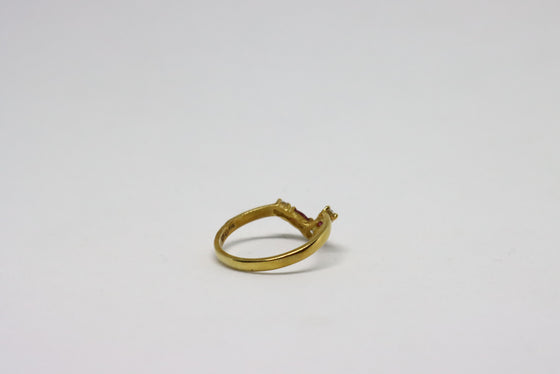 Gold V Ring with rubies and diamonds