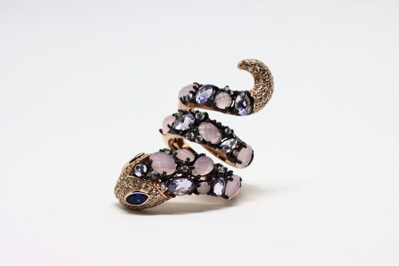 Rose Gold Plated Silver Ring Snake with zircons