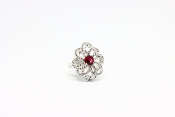 Silver Ring with ruby and zircons