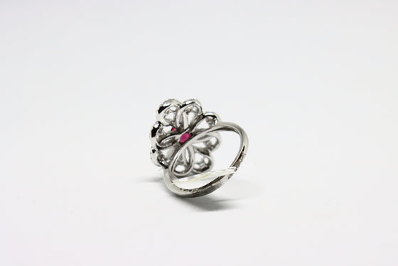 Silver Ring with ruby and zircons