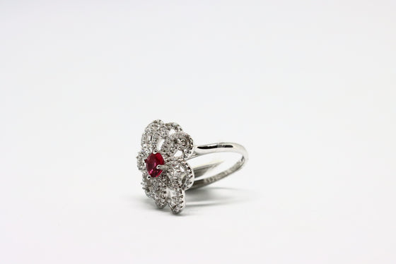 Silver Ring with ruby and zircons