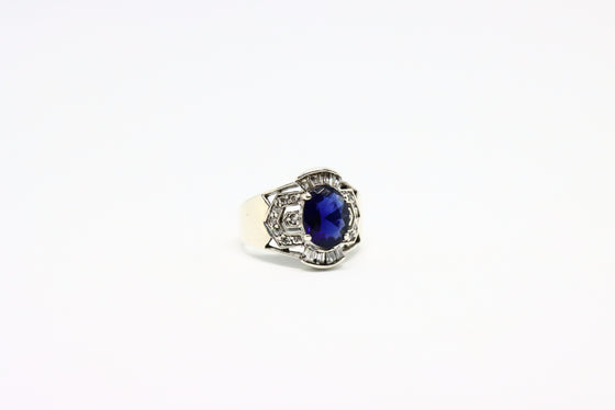 Silver Ring with sapphire and zircons