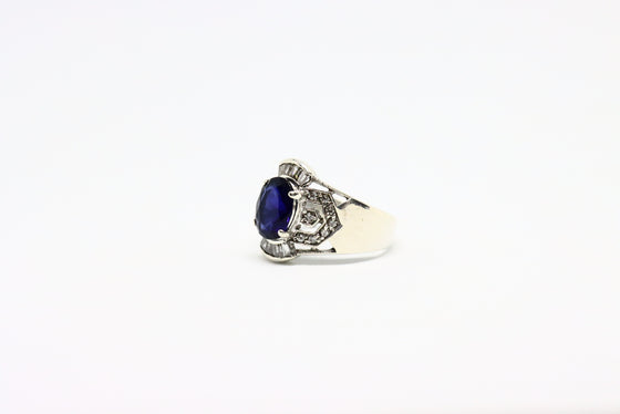 Silver Ring with sapphire and zircons